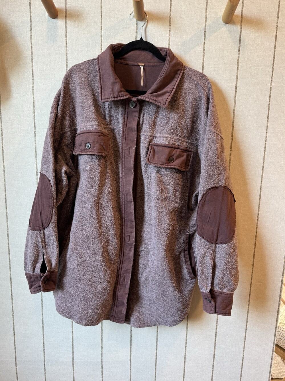 Free People Ruby Jacket Date Night Burgundy Purple Large Shacket Boho
